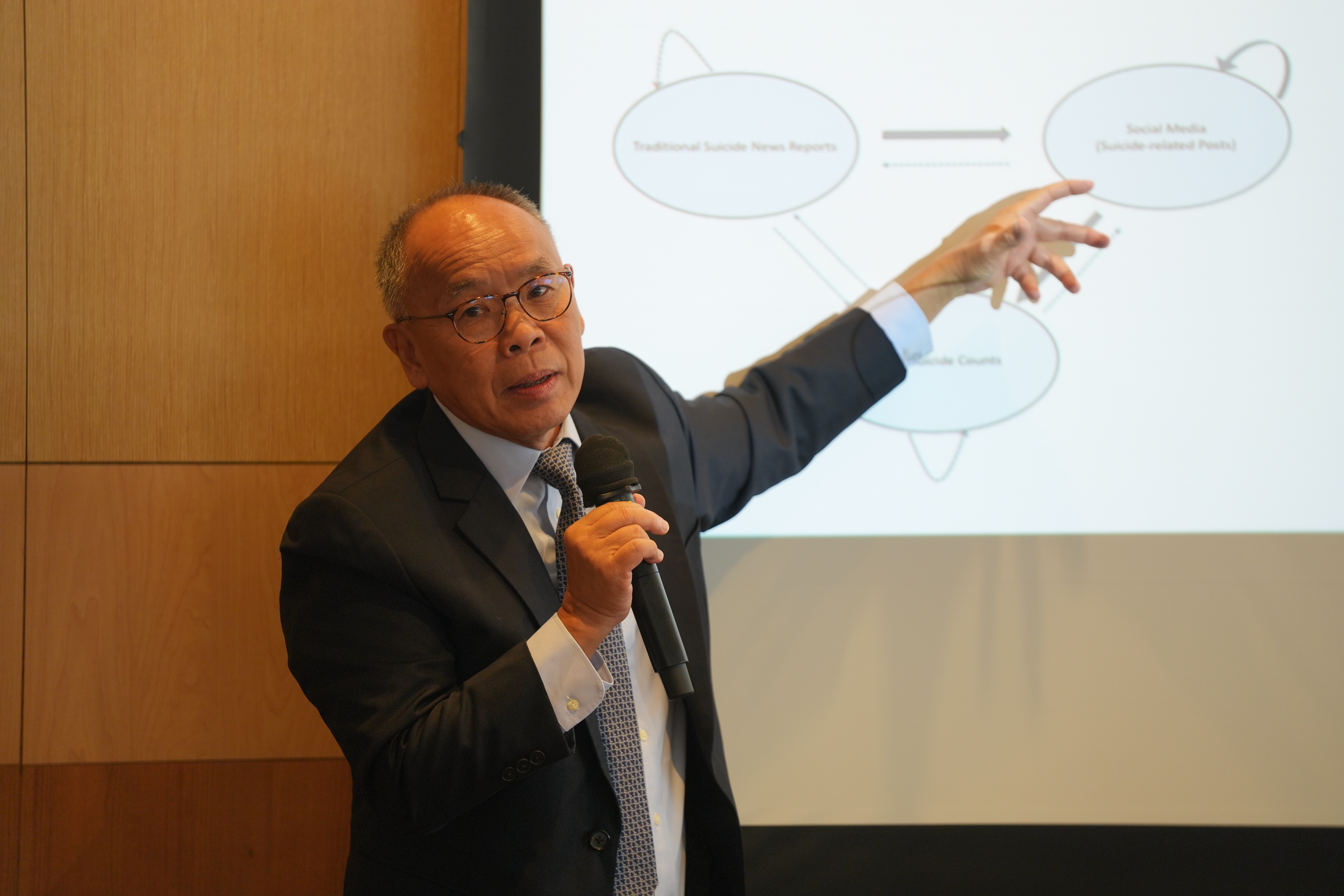 中心總監葉兆輝教授指傳媒報導會引發社交媒體二次討論與轉載，而社交媒體討論與35歲以下青少年自殺數字呈顯著正相關。