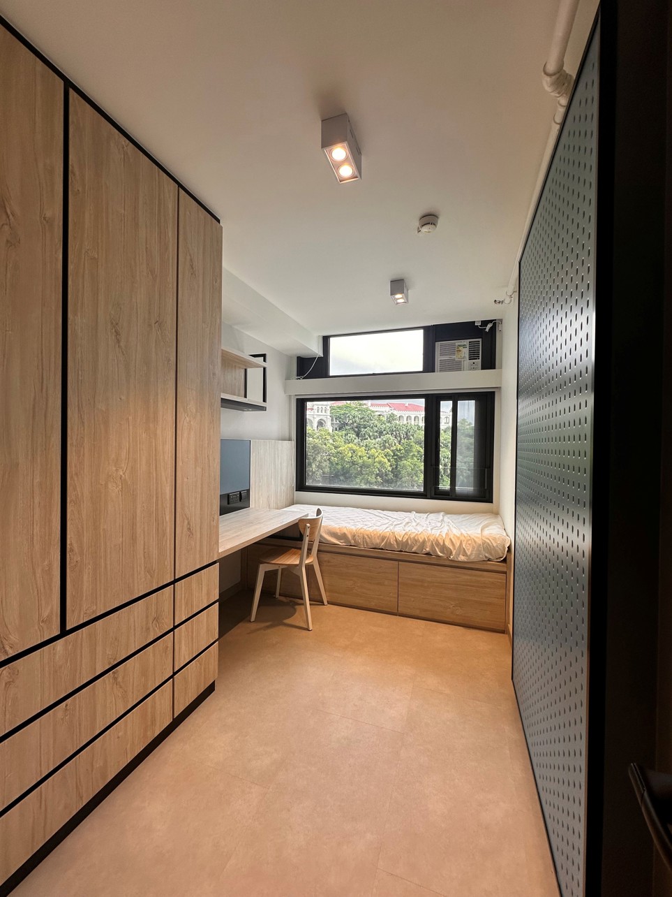 Interior of a student residential unit at High West Development, constructed using Advanced Hybrid Modular Integrated Construction (MiC) technology, featuring smart home systems.