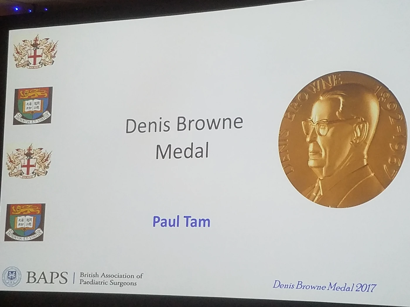Professor Paul Tam honoured the prestigious Denis Browne Gold Medal
