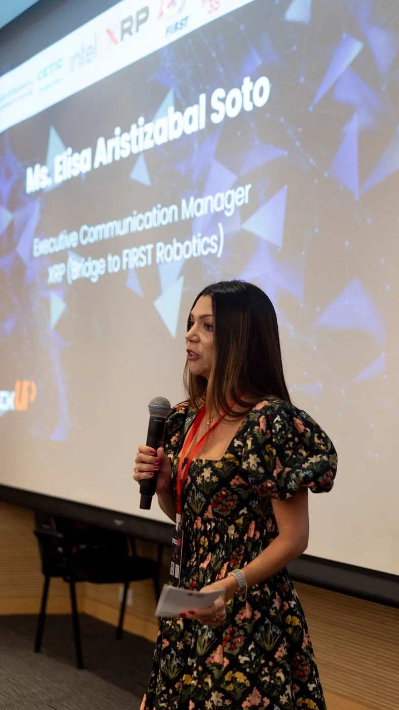 Ms. Elisa Aristizabal Soto delivering remarks on behalf of XRP (bridge to FIRST Robotics)