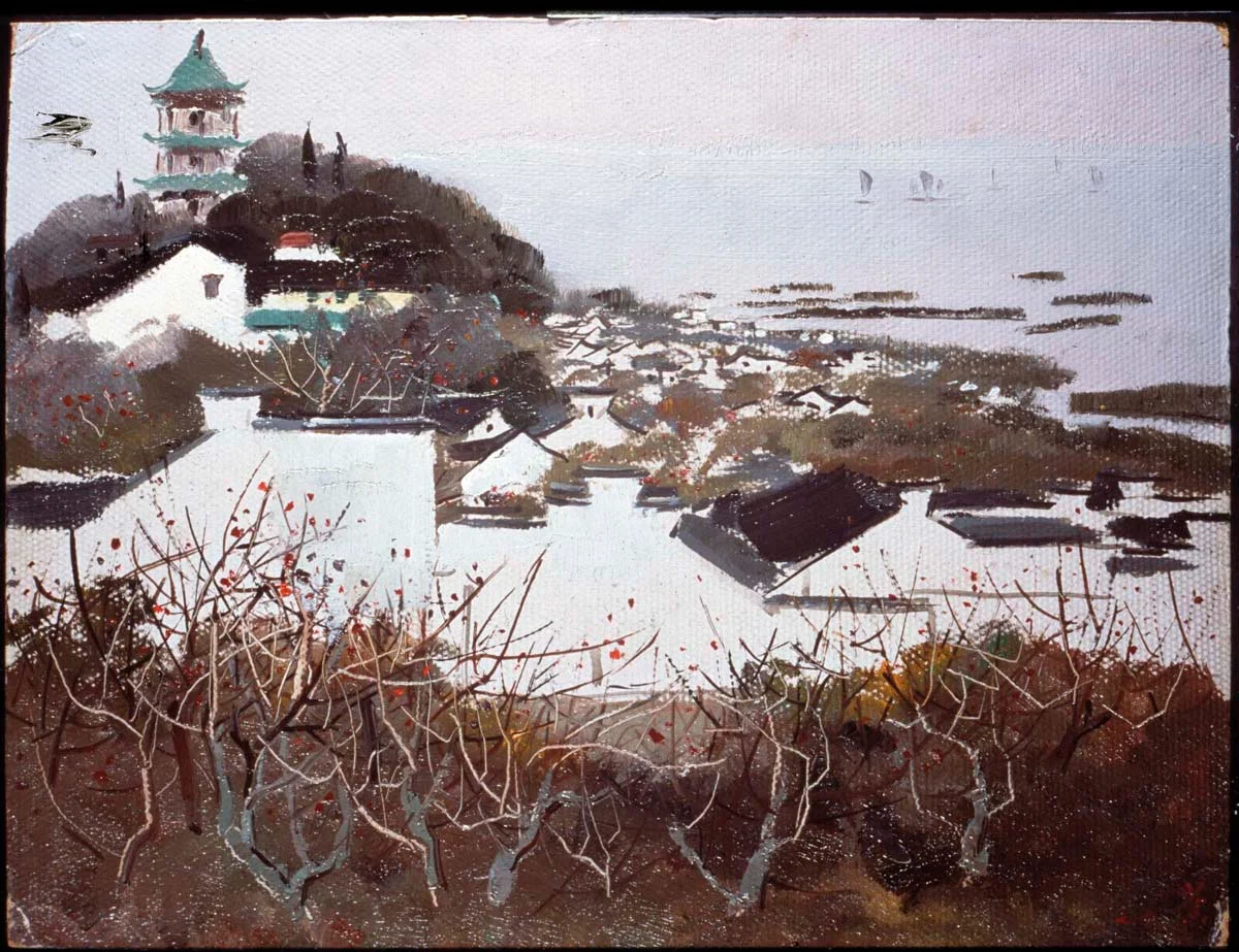 吳冠中 (1919–2010)
     無錫太湖
     1973
     木板油彩
     26 x 34 cm