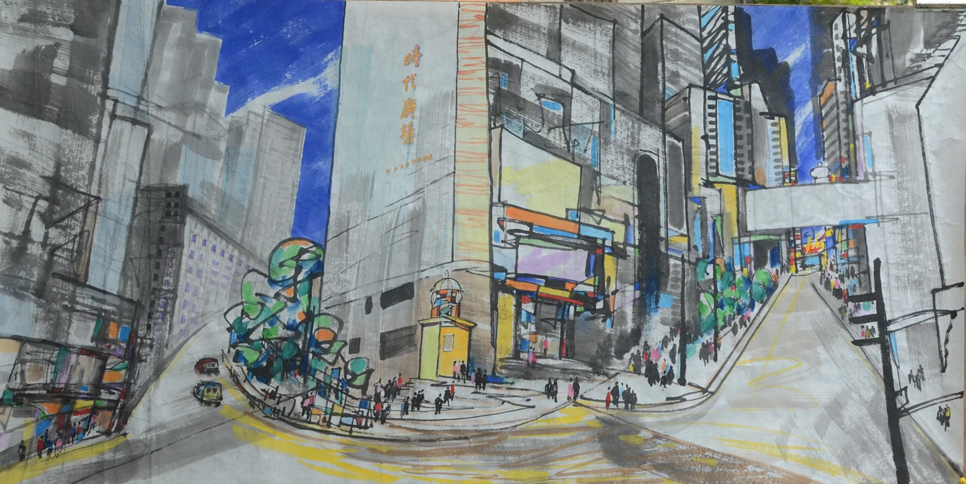 《時代廣場》2017
     水墨設色紙本
     138 x 69厘米