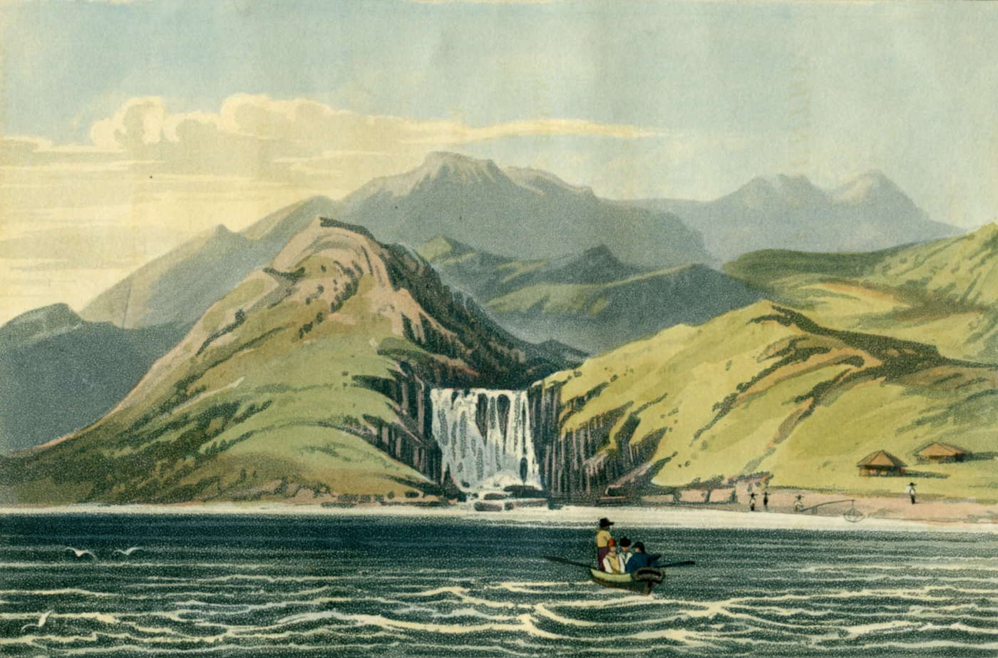 Highlighted Exhibits

Replica of Waterfall at Hong Cong (Kong) (1817) -
Over 200 years old, it is the first landscape painting portraying Hong Kong by the West

In Narrative of a Journey in the Interior of China (1818)
The original  painting  is part  of the collection of the Hong Kong Museum of Art.
Clarke Abel was the Chief Medical Officer of the Amherst’s embassy to China, and the first naturalist from the West to write about Hong Kong.

His book Narrative of a Journey in the Interior of China, and of a Voyage to and from that country, in the years 1816-1817 published in 1818, containing not only descriptions of Hong Kong’s nature, but also a colourful illustration of the waterfall in Aberdeen, which is one of the earliest Western paintings depicting Hong Kong.