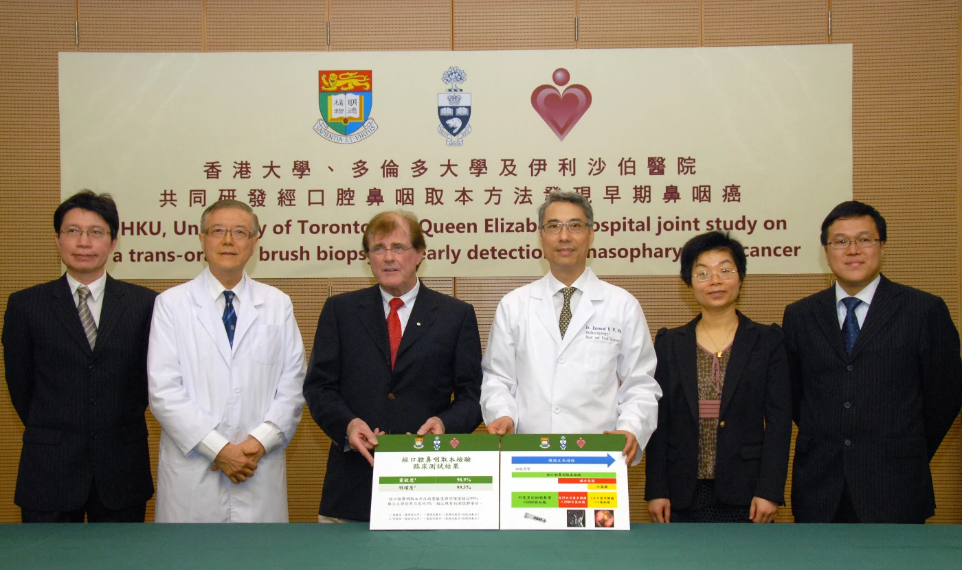 香港大學、多倫多大學及伊利沙伯醫院共同研發經口腔鼻咽取本方法發現早期鼻咽癌