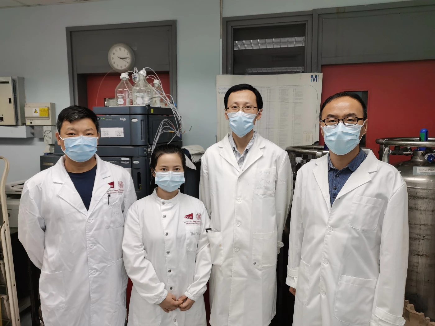 From the left: Professor Sheng CHEN(City U), Ms Xuemei YANG(CityU), Dr. Han LIU(HKU) and Professor Xuechen LI(HKU).