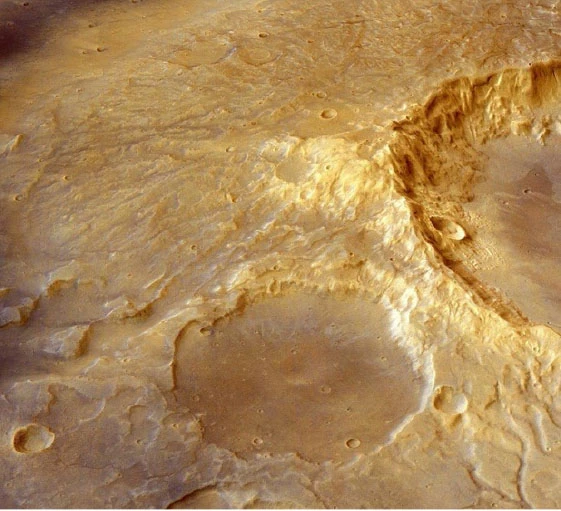 Figure 2. Colour image data are draped onto topography to show a 3-D view of a large stratovolcano in the Eridania region of Mars. Image Credit: NASA/ESA/HRSC.