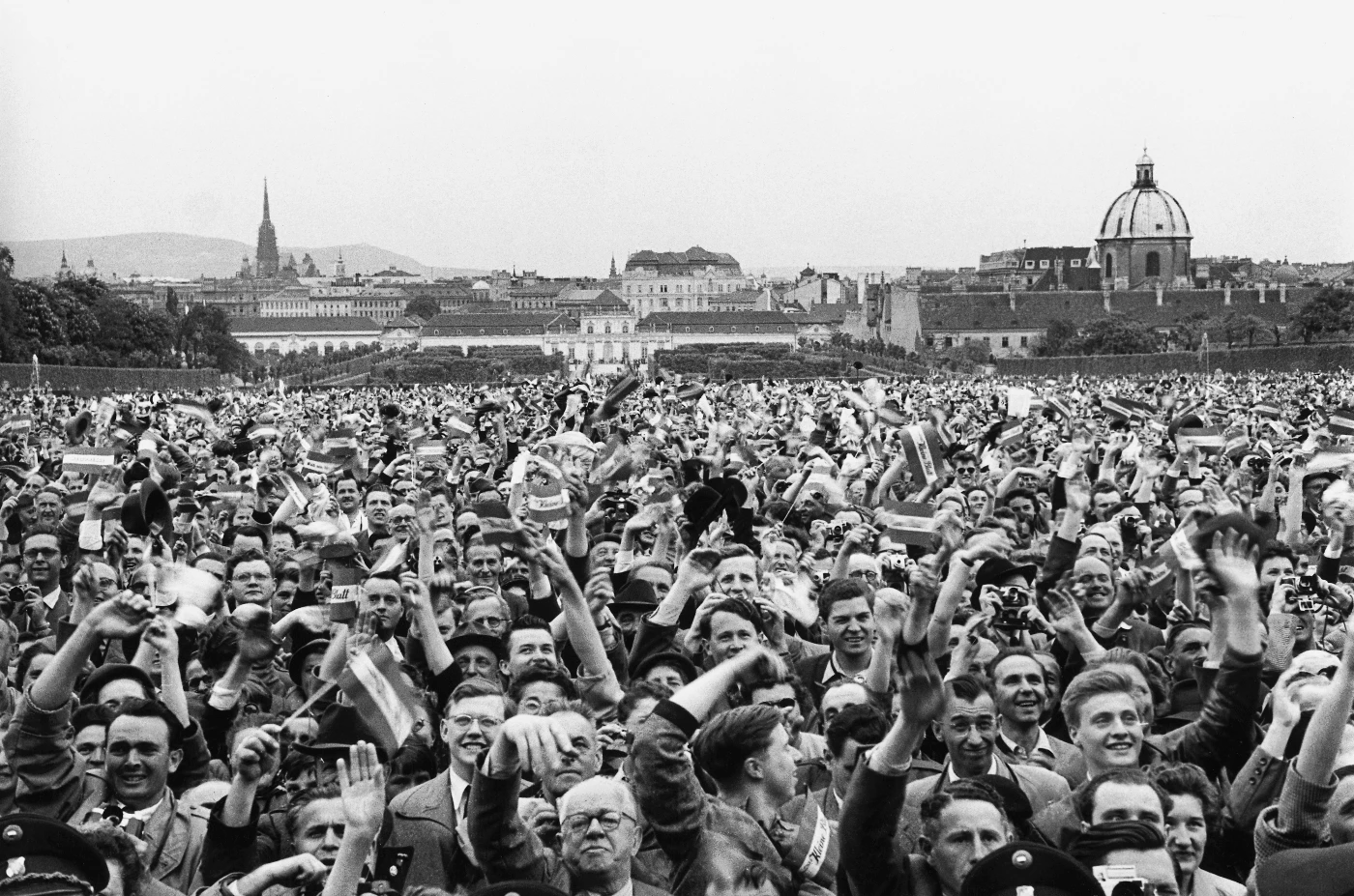 Enthusiastic Austrians in the park at the Belvedere