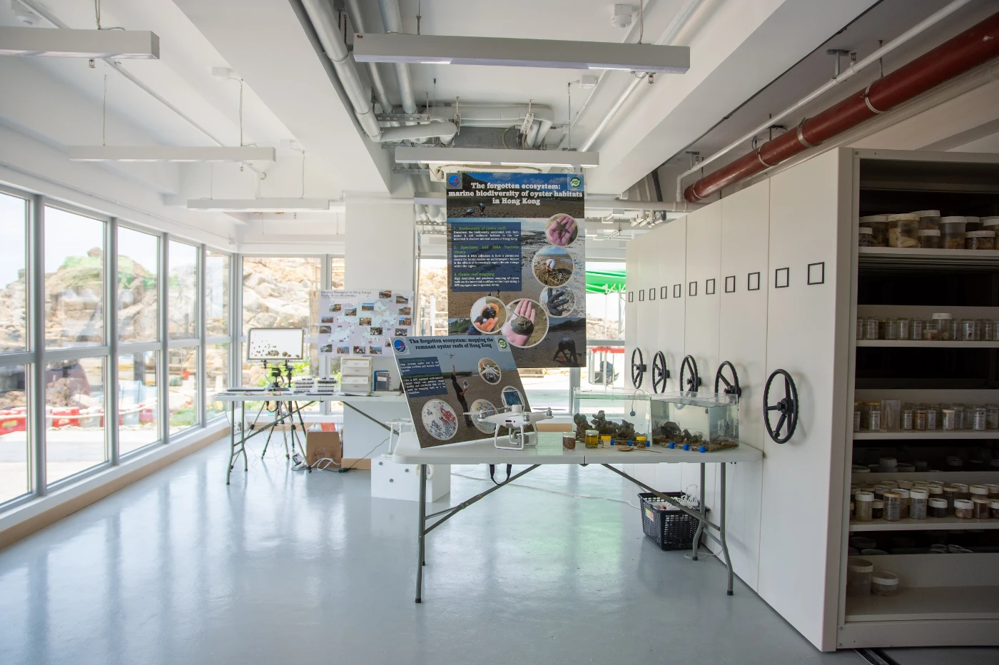 Image 8: Biodiversity Centre - As part of the new structure, the centre will be a multipurpose space for public outreach and community engagement, a classroom for visiting school groups, and a library which houses the SWIMS museum specimen collection. The specimen collection mostly collected from Hong Kong, which will continue to be used for research purposes.