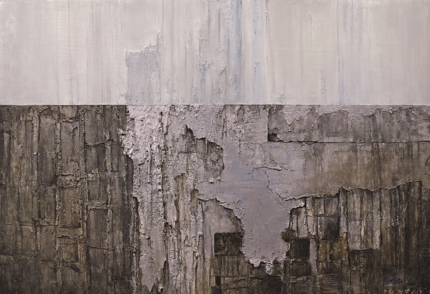 The Fault 2010
     Mixed media on wood (gypsum, emulsion, marble glitter and oil)
     179 x 244 cm