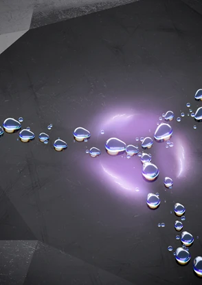 Artistic representation of trifurcated droplet motility atop a piezoelectric crystal surface