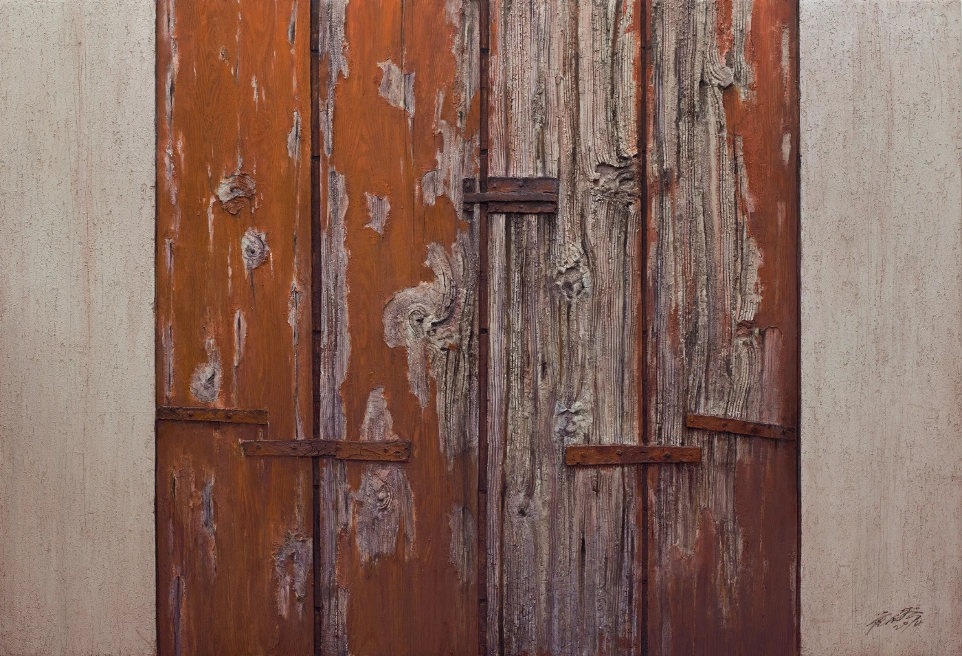 Wooden Wall No. 3 2014
     Mixed media on wood (gypsum, emulsion, marble glitter, oil and
     wood veneer)
     122 x 178 cm