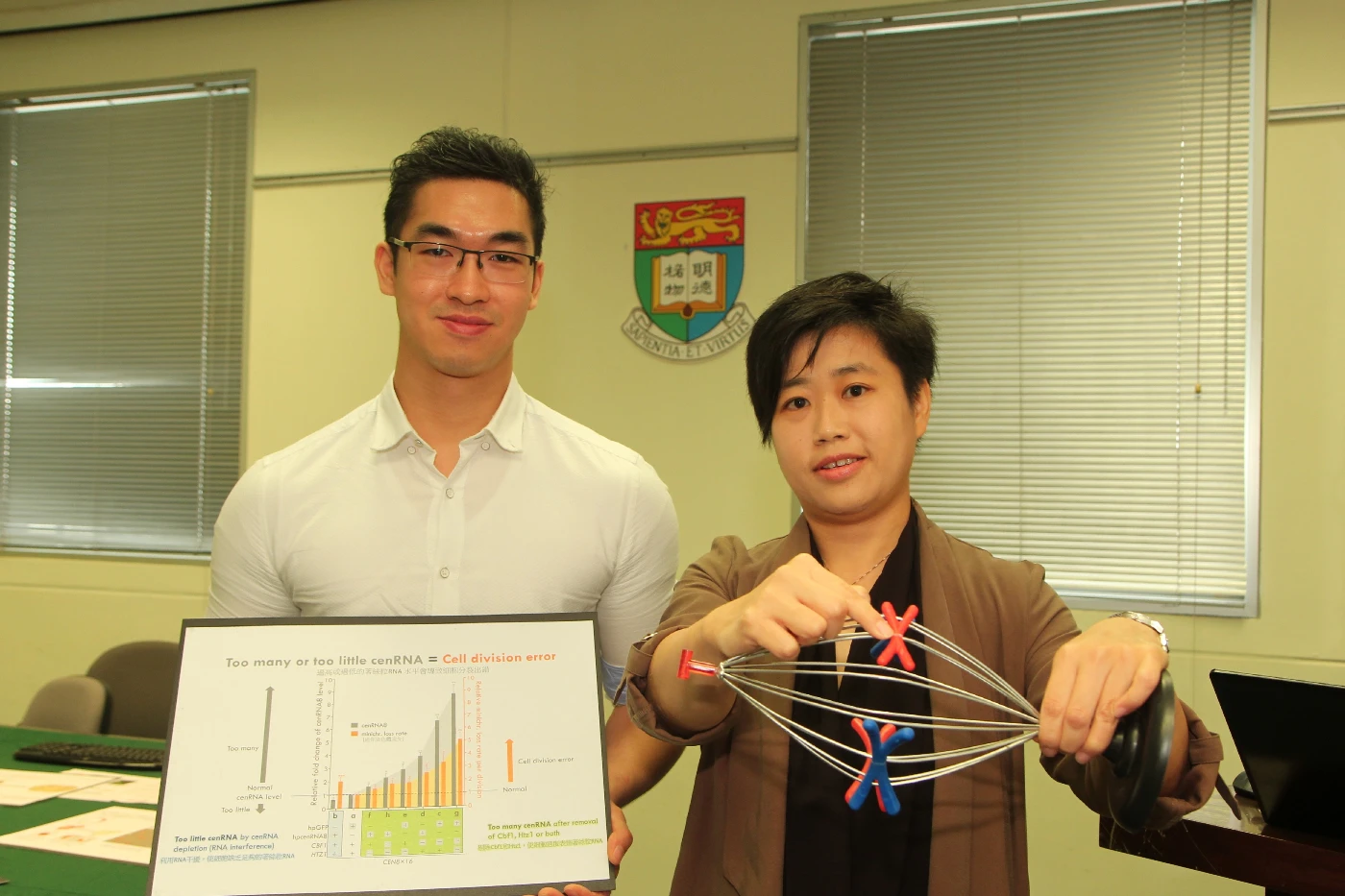 港大細胞生物學家發現細胞分裂新機制<br>
染色體需「著絲粒RNA 」維持其穩定性避免細胞分裂出錯